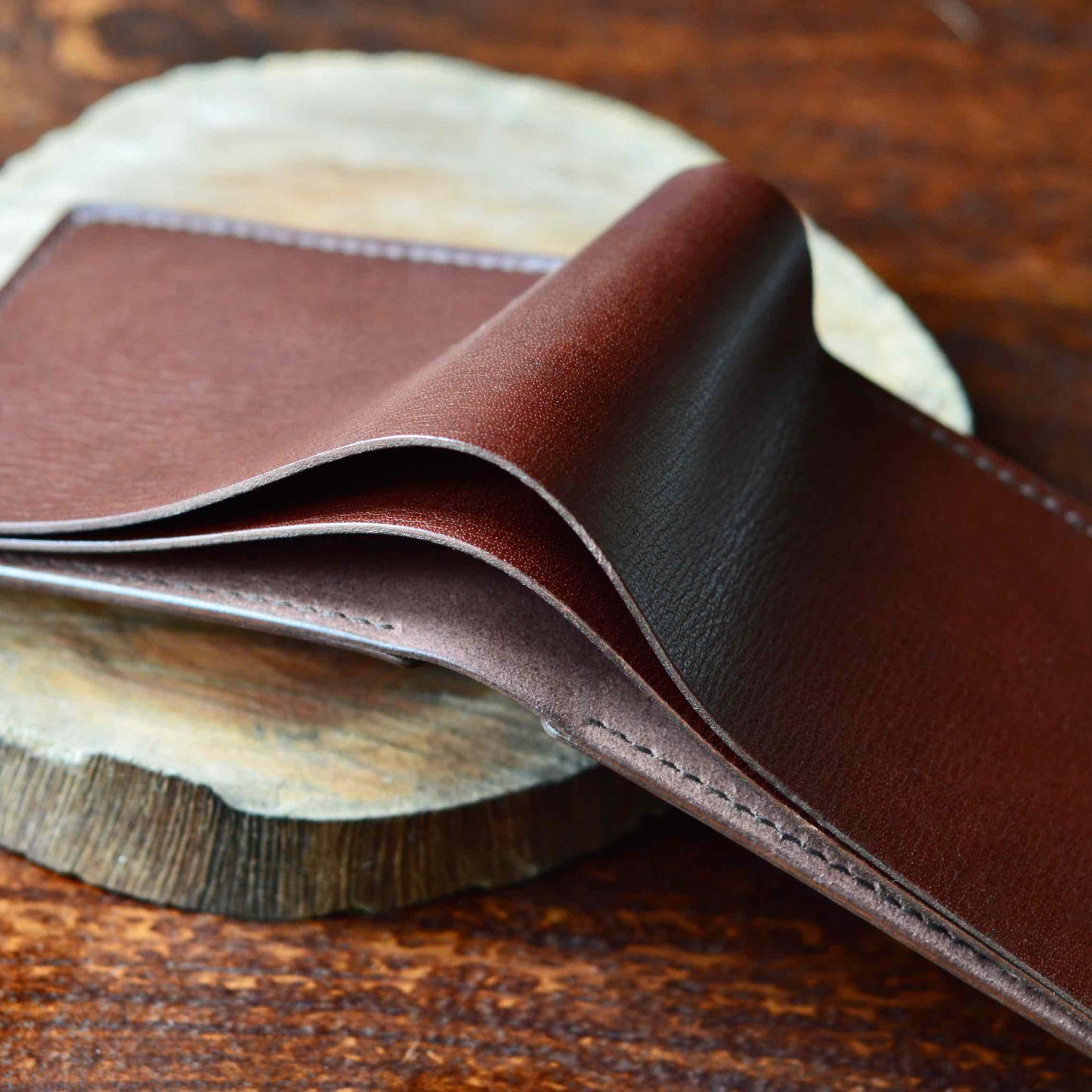 Coin Pocket Wallet No. 2 - Mahogany Textured Leather