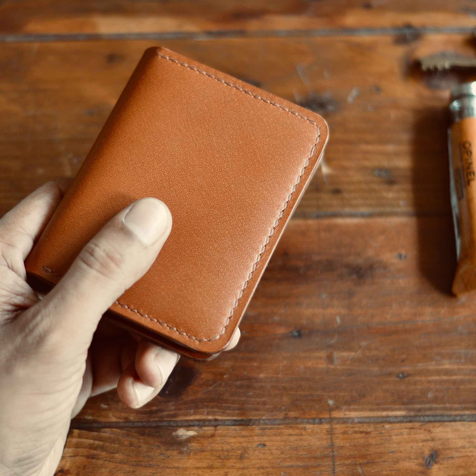 Minimalist Leather Card Wallet - Handmade with Full Grain Leather